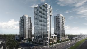 Developer Joey Theberge has filed a proposal to build three highrises at the site of site of the Fisher Heights Plaza strip mall, just south of the Central Experimental Farm. Baseline