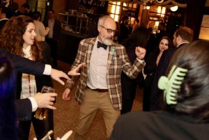 Matthew Holmes, senior vice president of policy and government relations for the Canadian Chamber of Commerce, on the dance floor during a fundraiser held for ovarian cancer research, at the Metropolitain Brasserie on Thursday, Jan. 25, 2024. Photo by Caroline Phillips
