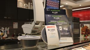 The new Reuse Ottawa containers on display for customers at the deli counter at Metro Southgate. Photo by Marissa Galko.